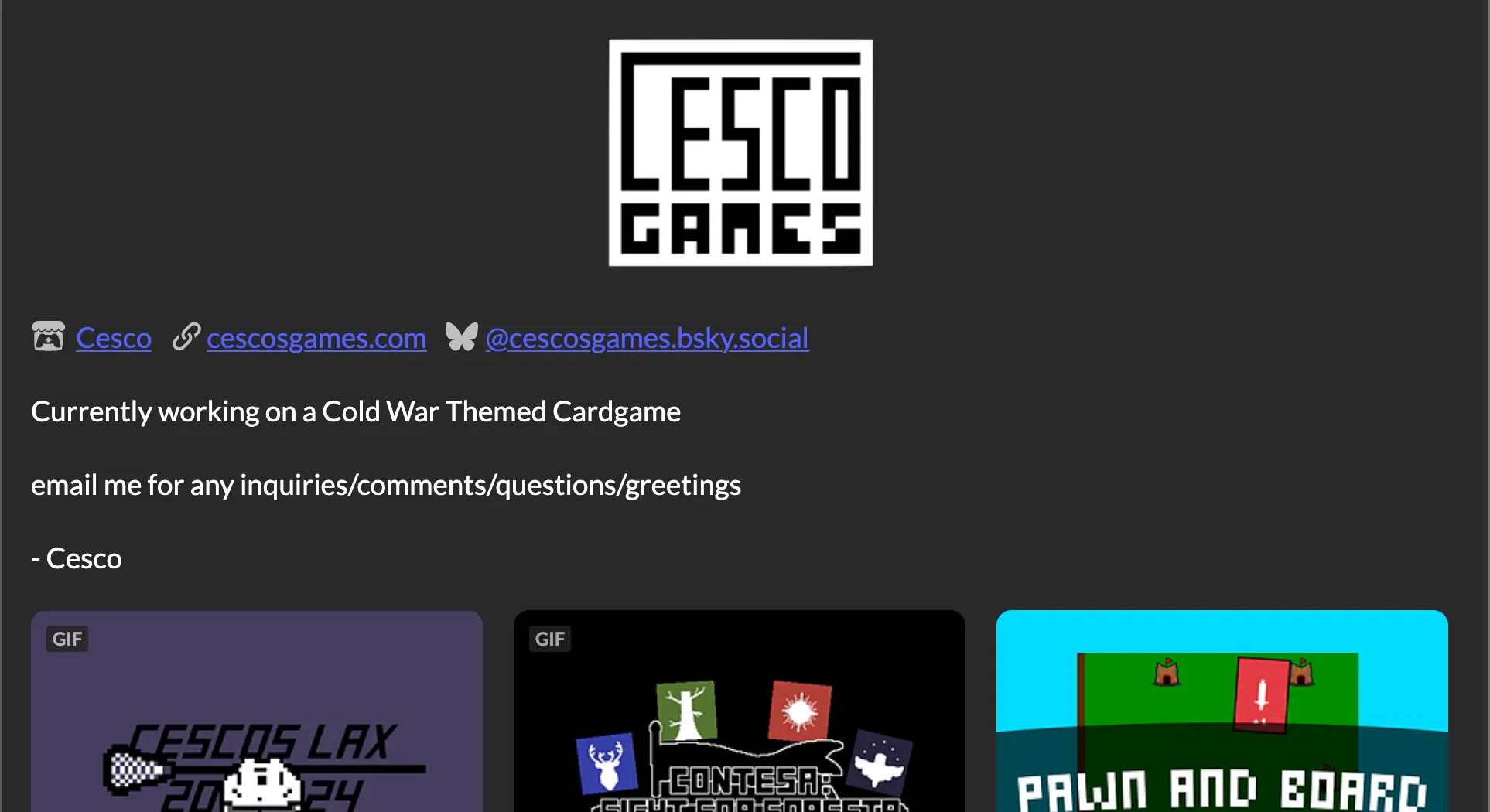 Image of CescosGames itch.io page