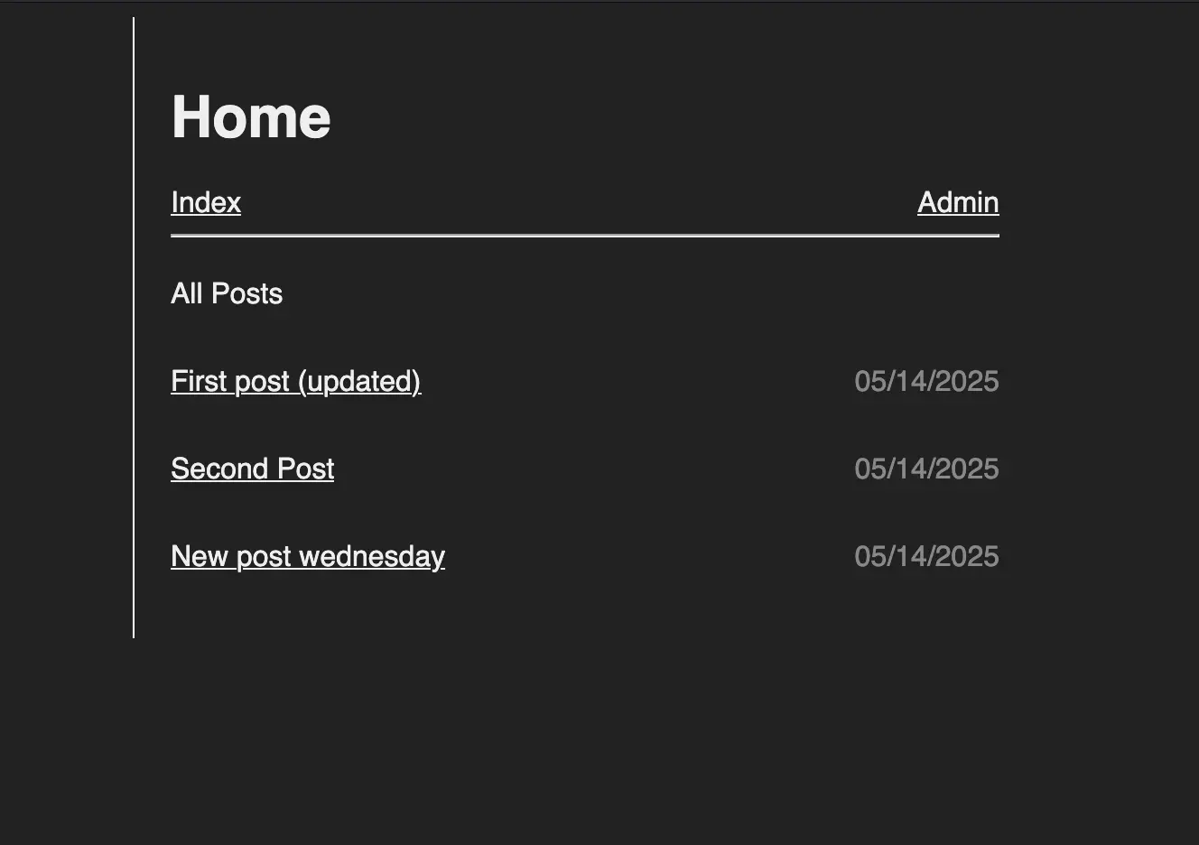 Screenshot of express personal blog front end